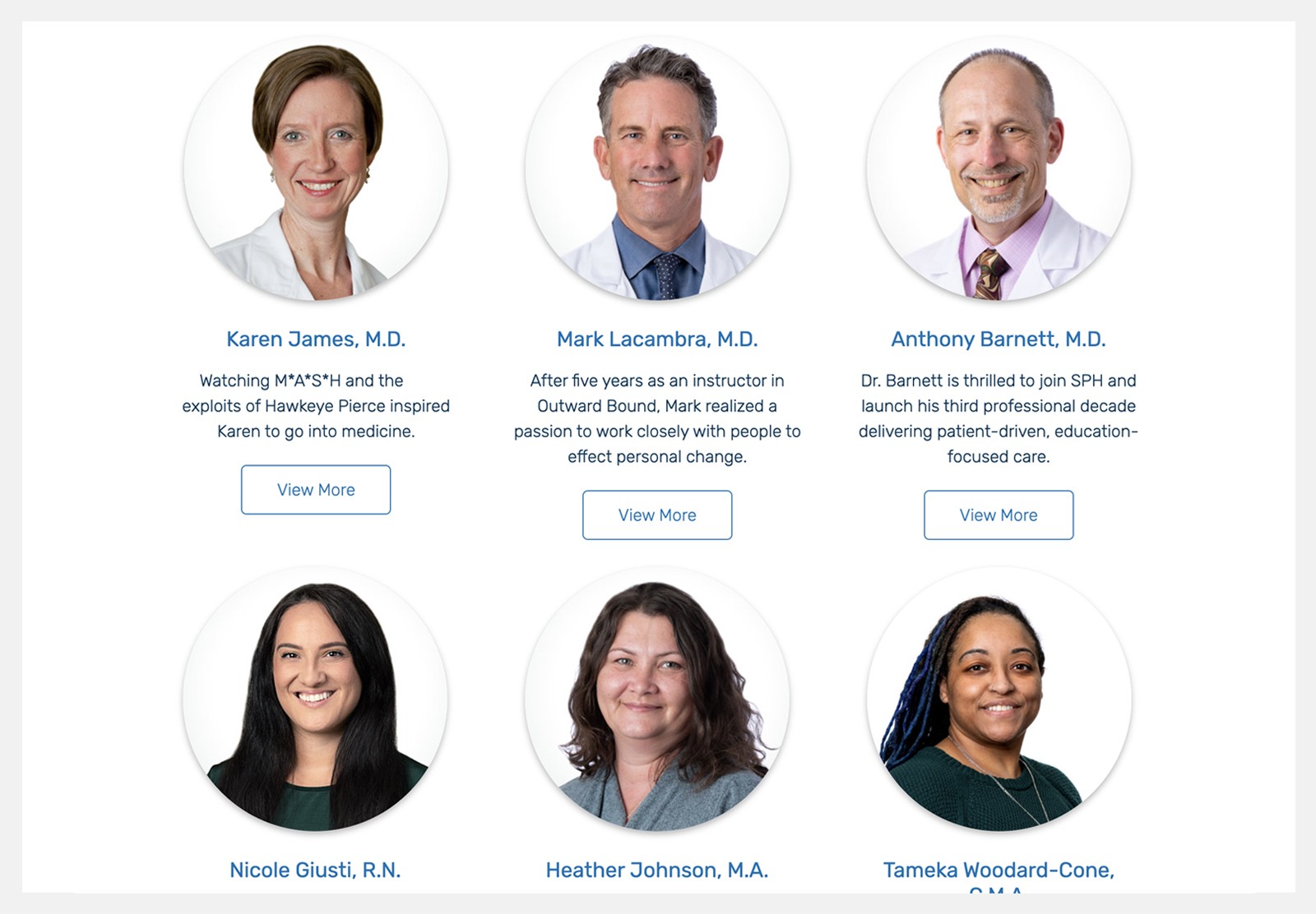 Screenshot of team members from the Seattle Premier Health website