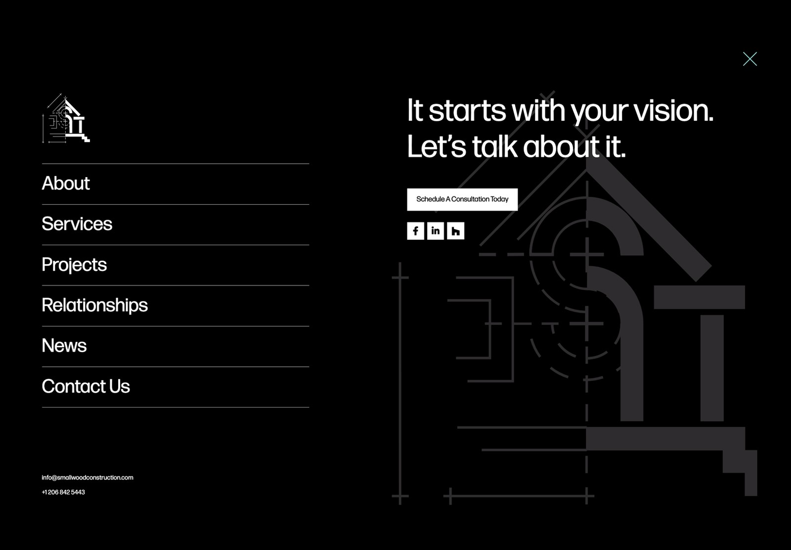 Screenshot of the menu from the Smallwood Design & Architecture website