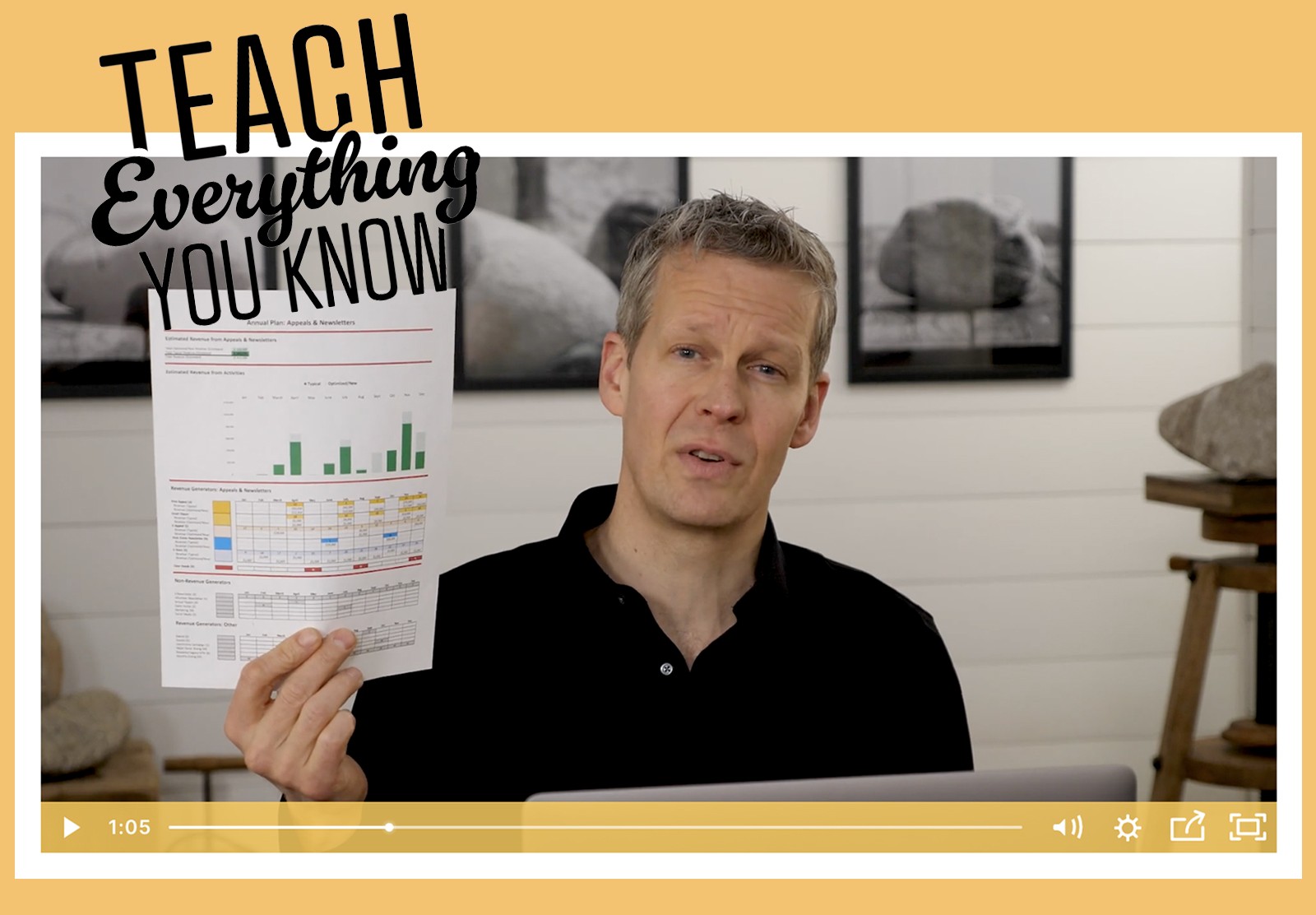 Screenshot of a Better Fundraising YouTube video showing a man holding up a paper with graphs on it